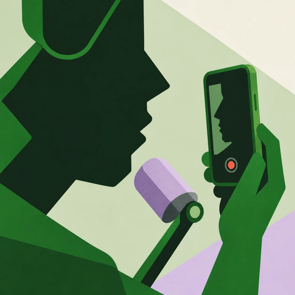 Illustrated creator recording an ad on a phone